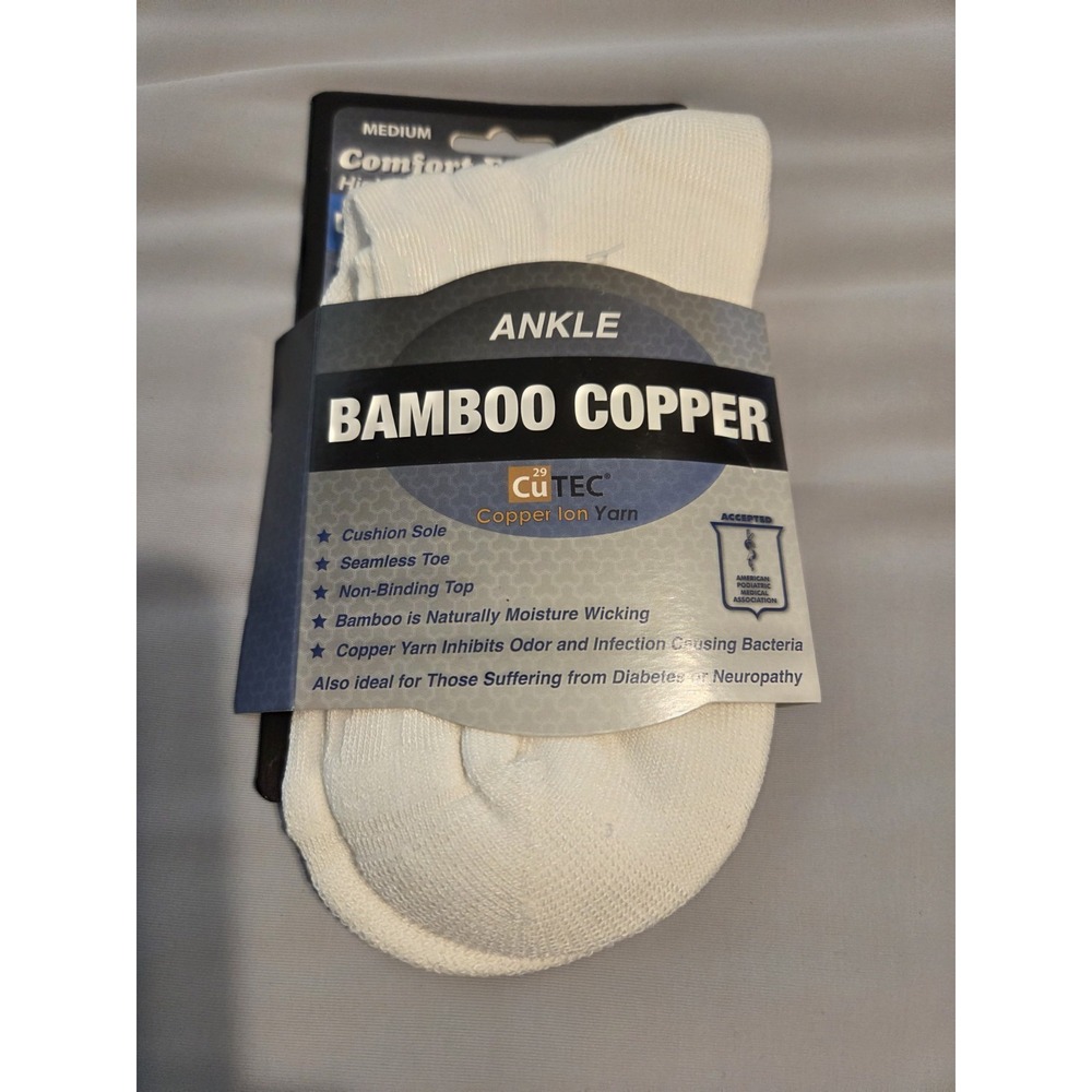 Bamboo Cooper Ankle Unisex Socks Size 5 - 10 White